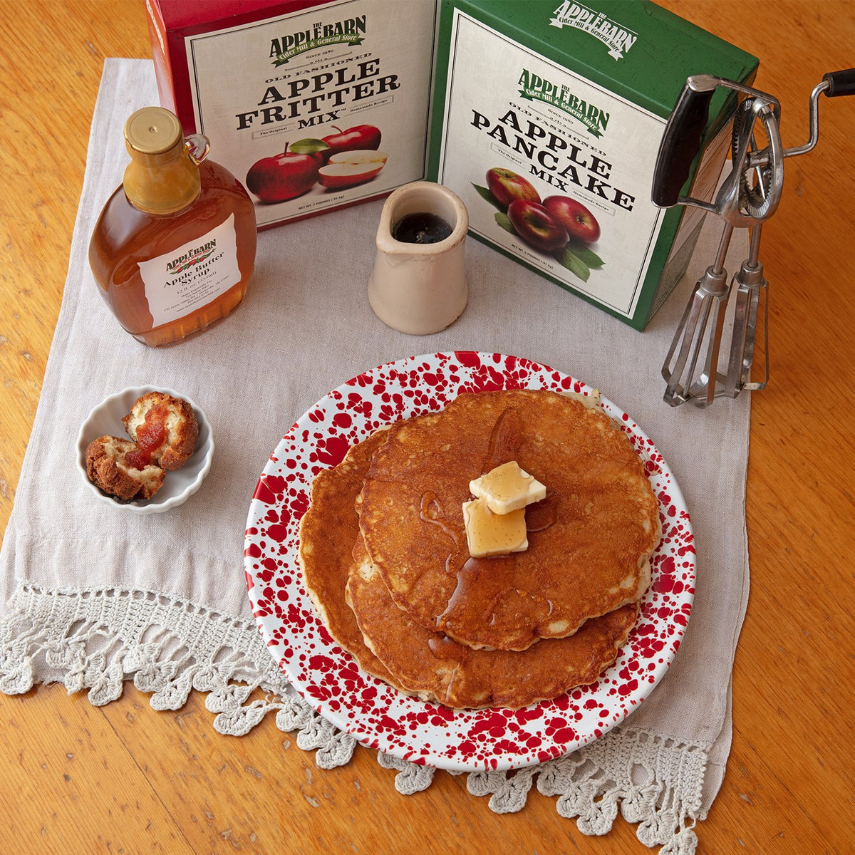 Apple pancakes with apple butter syrup