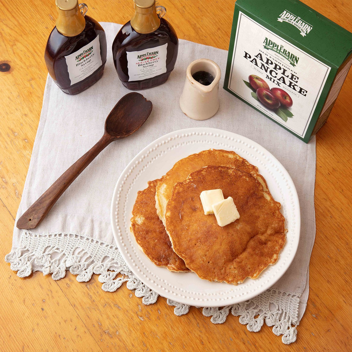 Blackberry syrup on apple pancakes