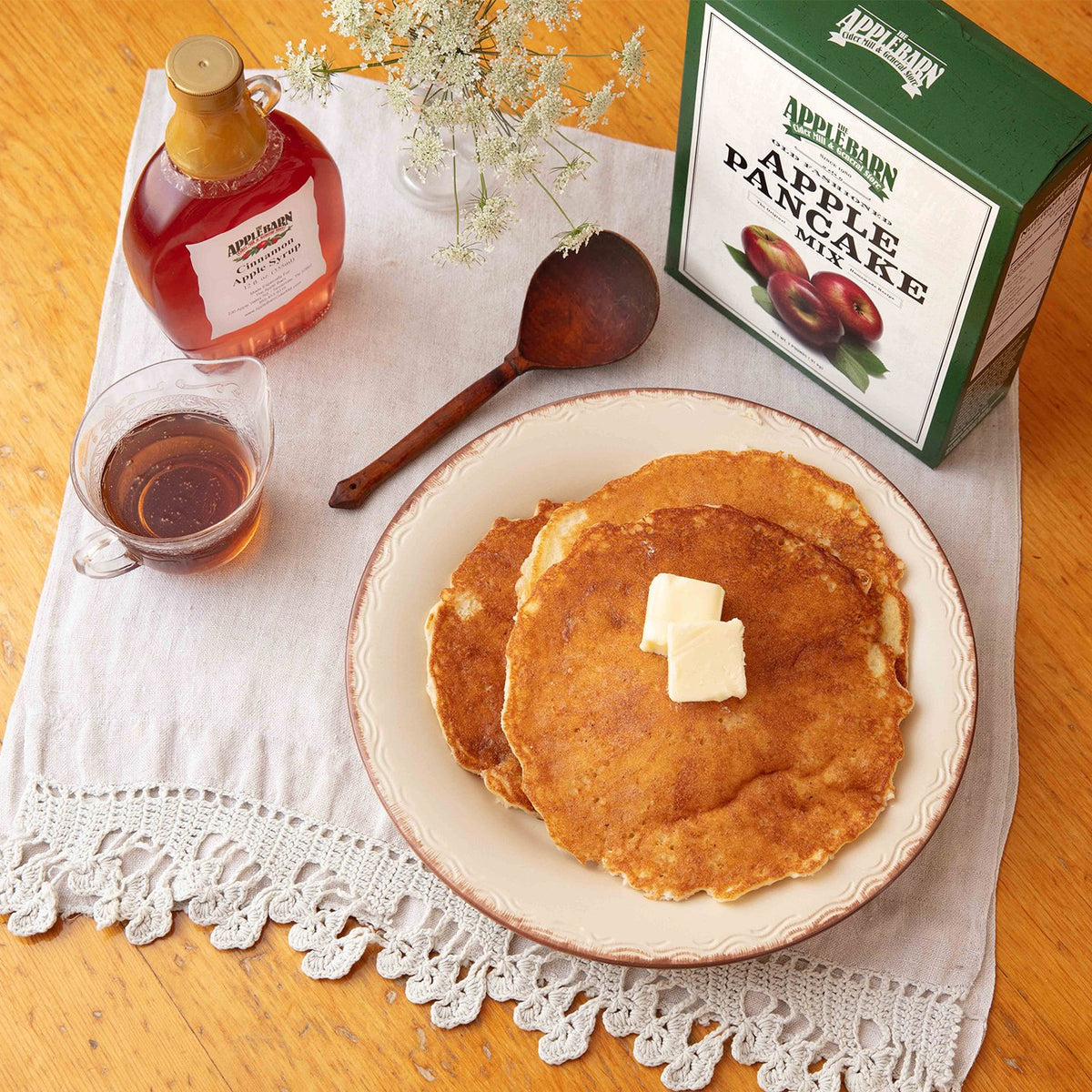 Cinnamon apple syrup on apple pancakes