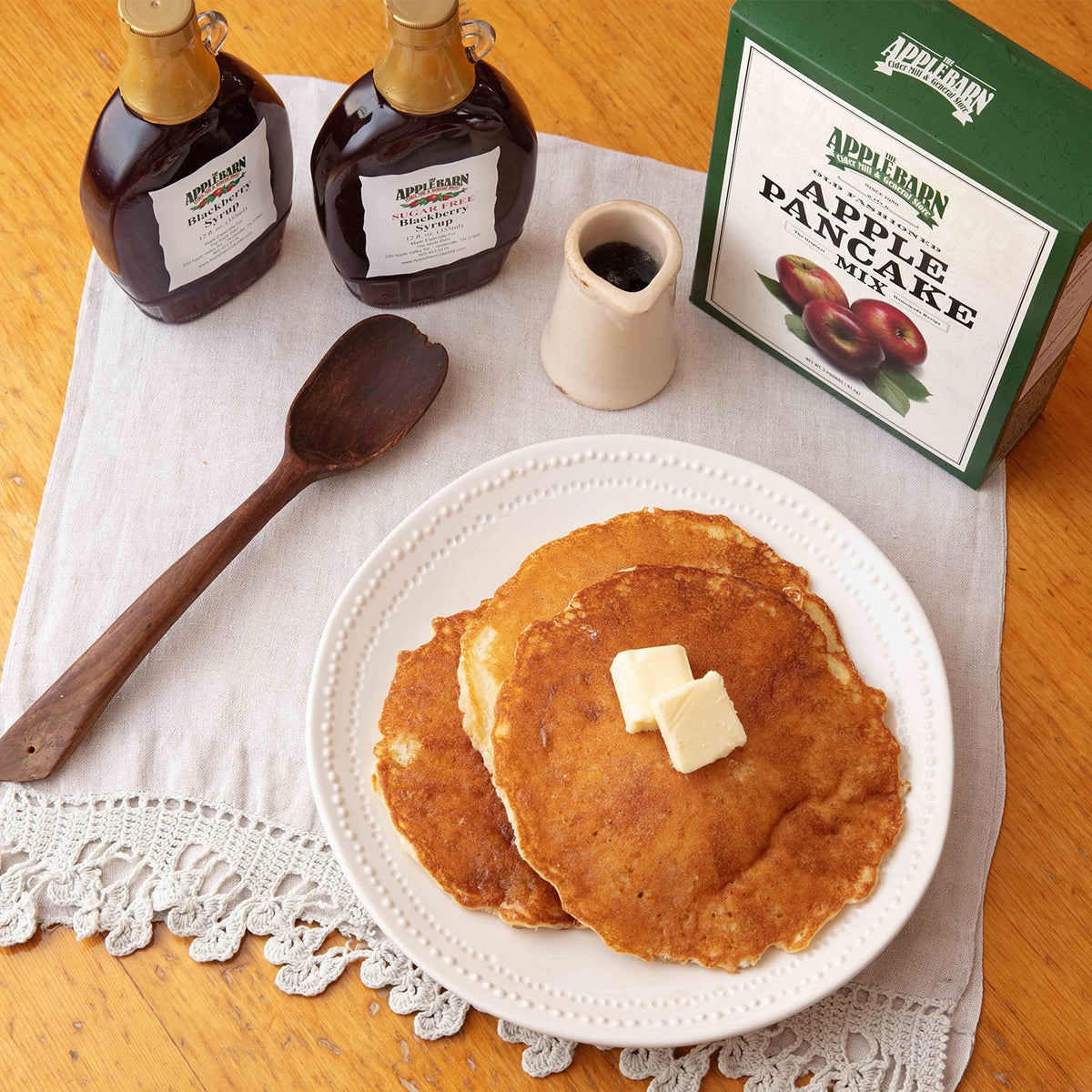 Sugar free blackberry syrup on apple pancakes