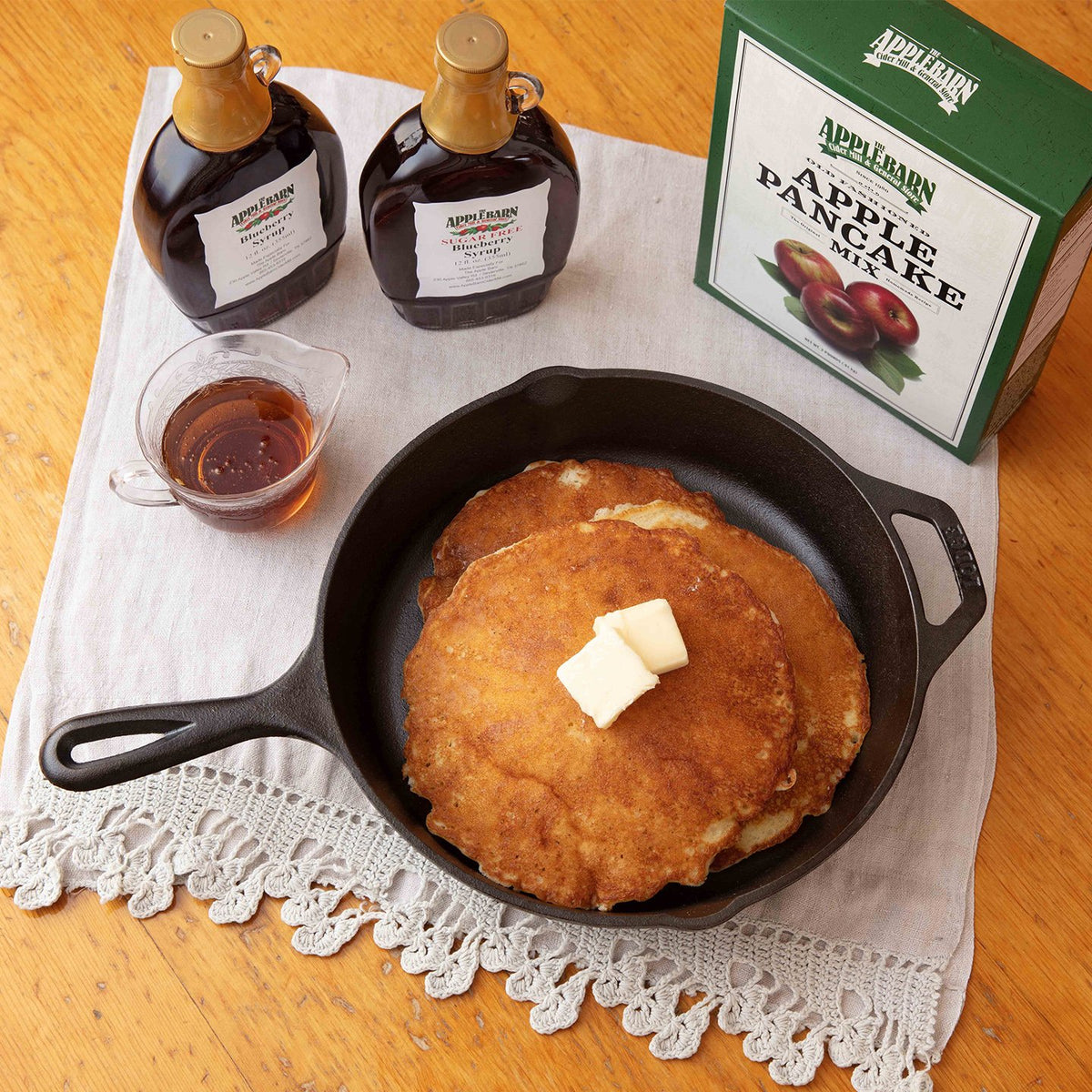 Sugar free blueberry syrup on apple pancakes