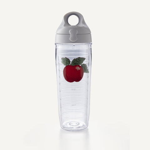 Tervis water bottle with red apple printed on it